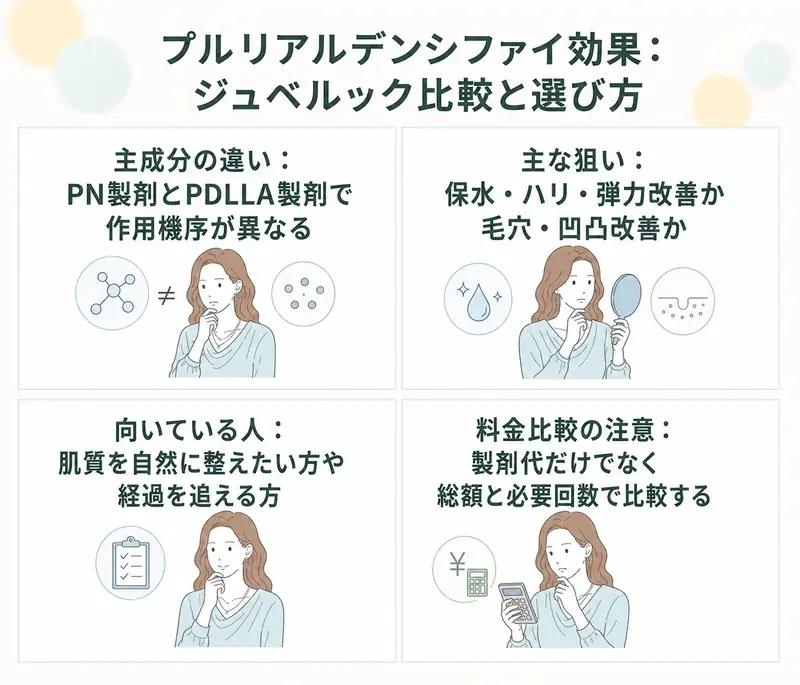 プルリアルデンシファイとジュベルックは主成分や主な狙いが違う