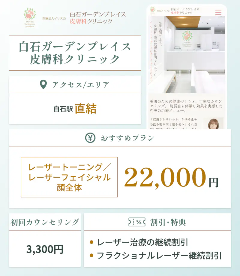 白石ガーデンプレイス皮膚科クリニックの基本情報